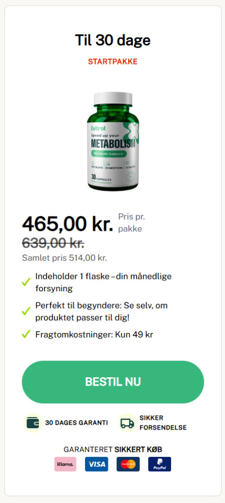 Evitrol kosttilskud kapsler i grøn flaske med naturlige ingredienser